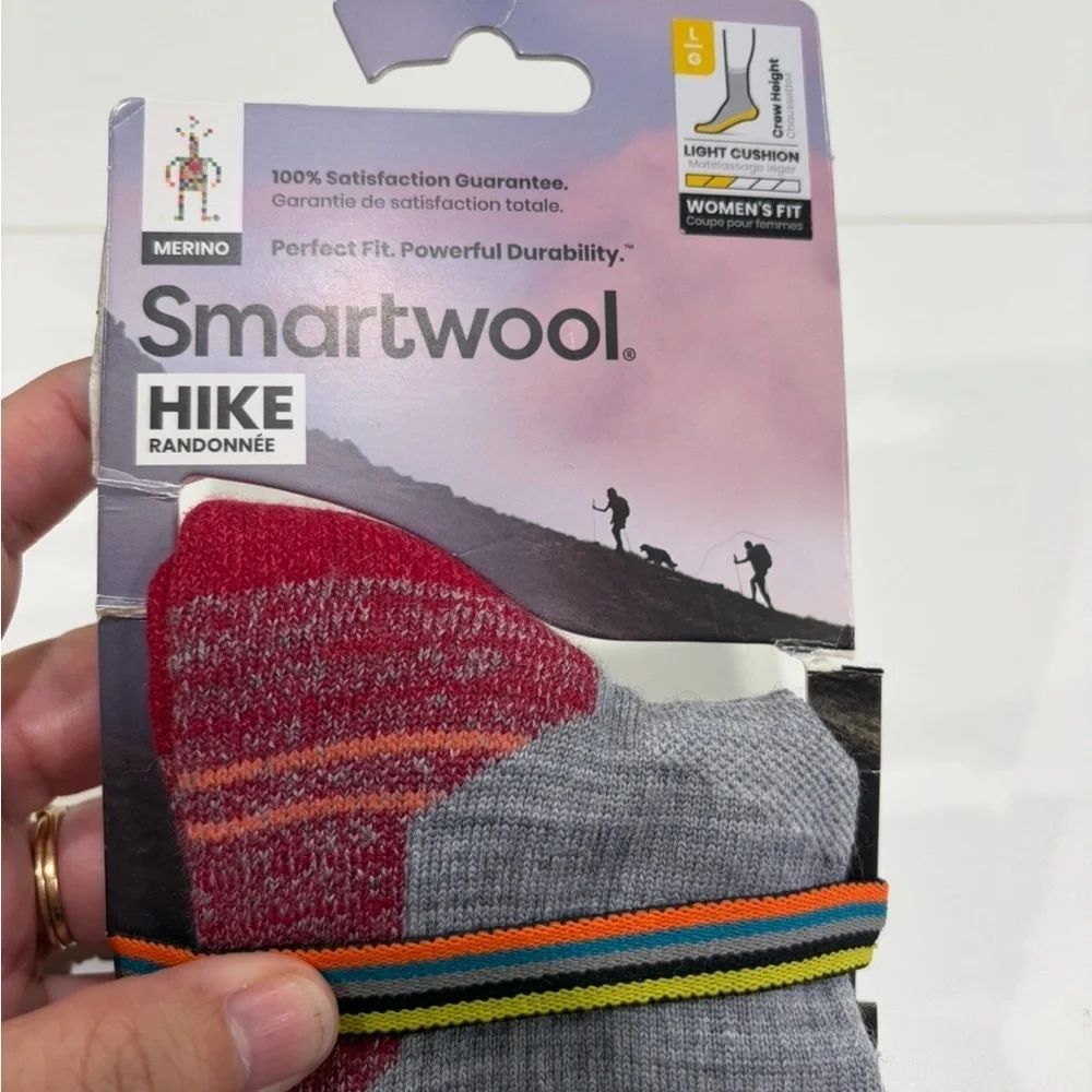 Smartwool Women's Large Hike Light Cushion Crew Socks Red Grey NWT Merino Wool